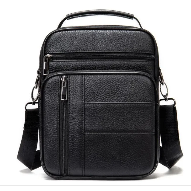 Black Fashion Men Messenger s Genuine Leather Handbags Man Luxury Brand Male Crossbody for Mini Pad Boy Shoulder Bag