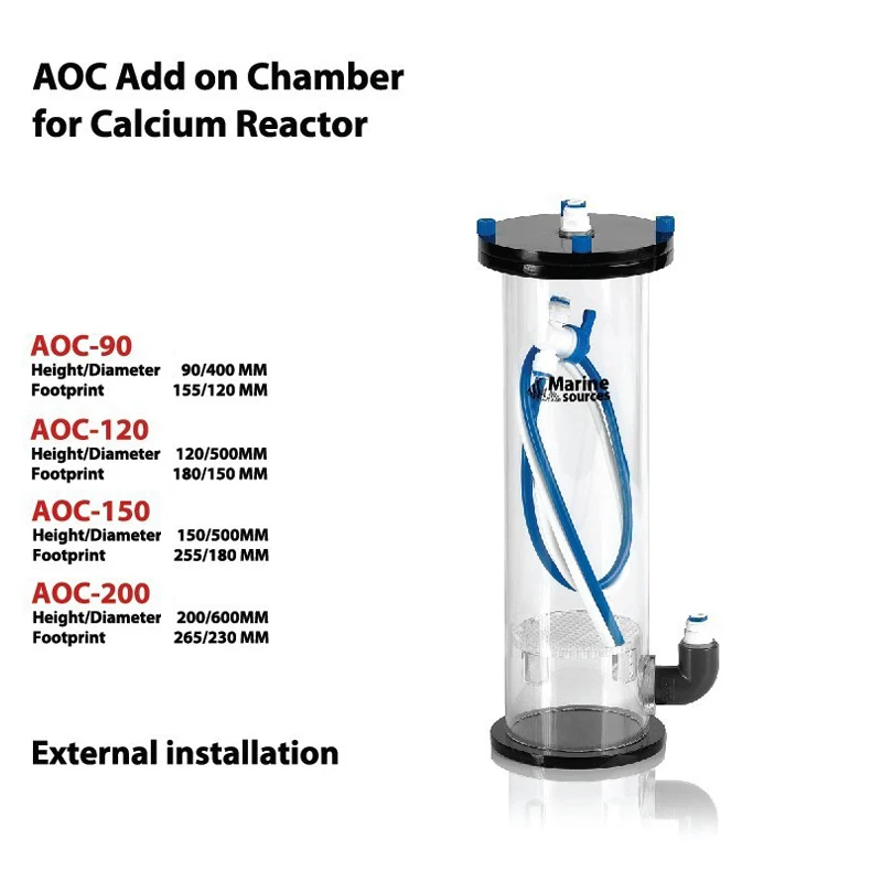 AOC-90/120/150/200, Add On Chamber per reattore di calcio, installazione esterna, fonti Marine