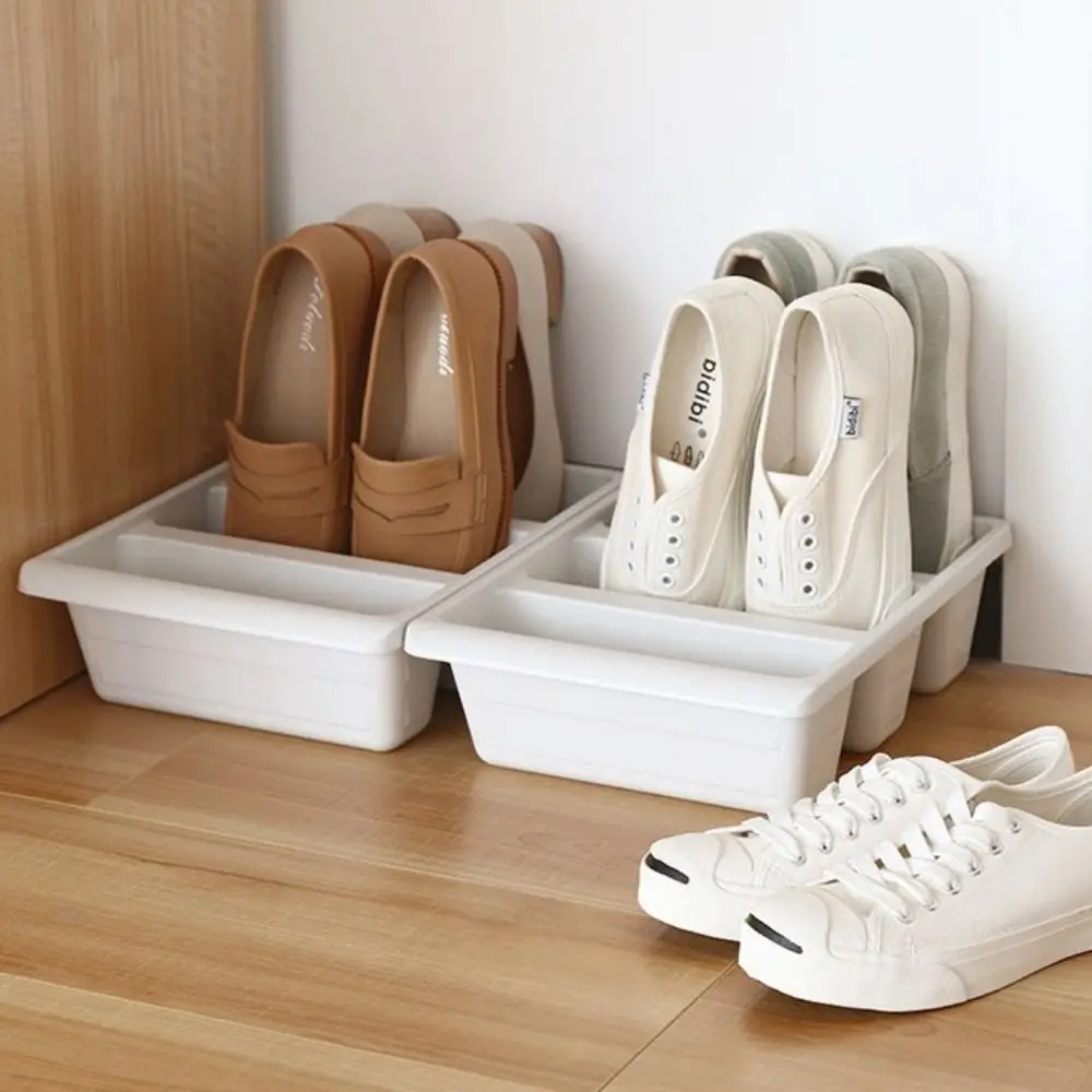 2 pcs Modern Nordic Style Plastic Shoe Cabinet Space Organizer Integrated Slippers Rack Vertical Economy PP Shoes Holder Office