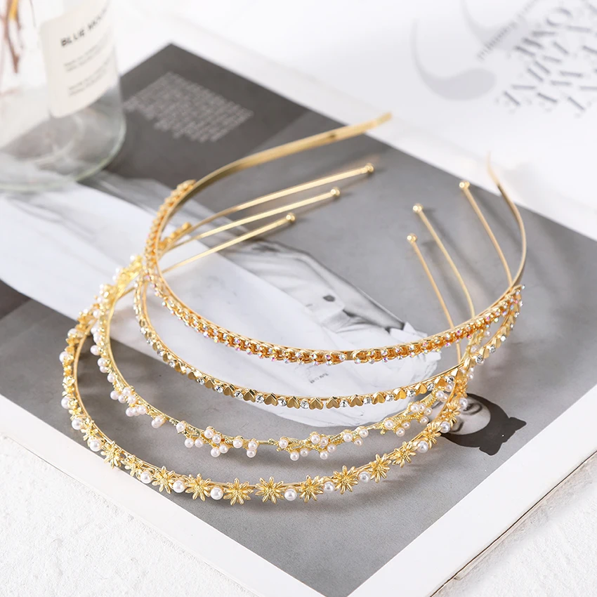 Women\'s Fashion Rhinestone Headband Pearl Alloy Hairband Vintage Headband Jewelry Hair Accessories For Women Trend Hair Hoop