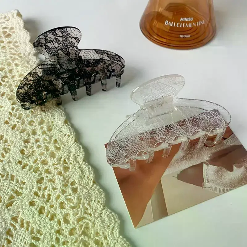 Vintage French Geometry Medium Hair Clip Lace Fashion Acetate Shark Clip Hair Accessories For Woman Girls
