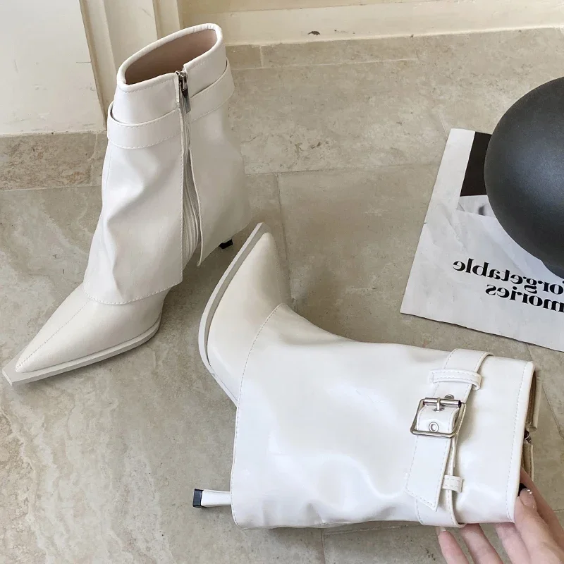 

Eilyken/пикантные дизайнерские ботильоны на тонком каблуке с пряжкой на ремне, женские короткие ботильоны, весенне-осенние туфли на молнии с острым носком