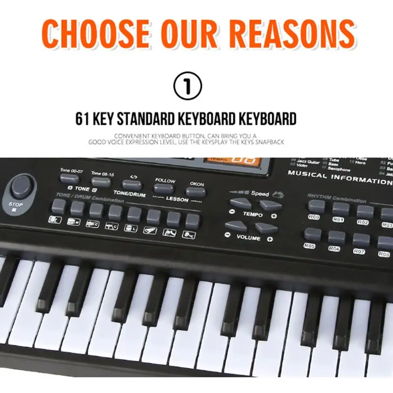 61 for Key Music Electronic Keyboard Digital Piano Organ with Microphone Drop Shipping