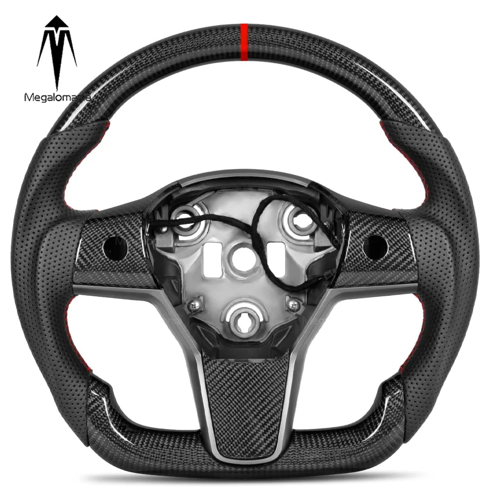 Real Carbon Fiber Steering Wheel for Tesla Model 3/Y Personalized Racing Customized Car Accessories Retains OEM Heating Function