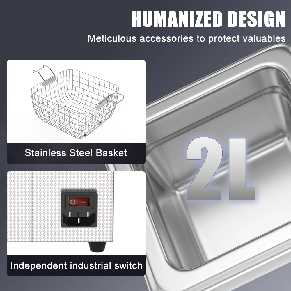 2L แบบพกพาเครื่องซักผ้าอัลตราโซนิก Ultra Sonic ทําความสะอาดเครื่องประดับฟันปลอมฟันทันตกรรมแว่นตาทําความสะอาดอัลตราโซนิก 60 W เครื่องทําความร้อน