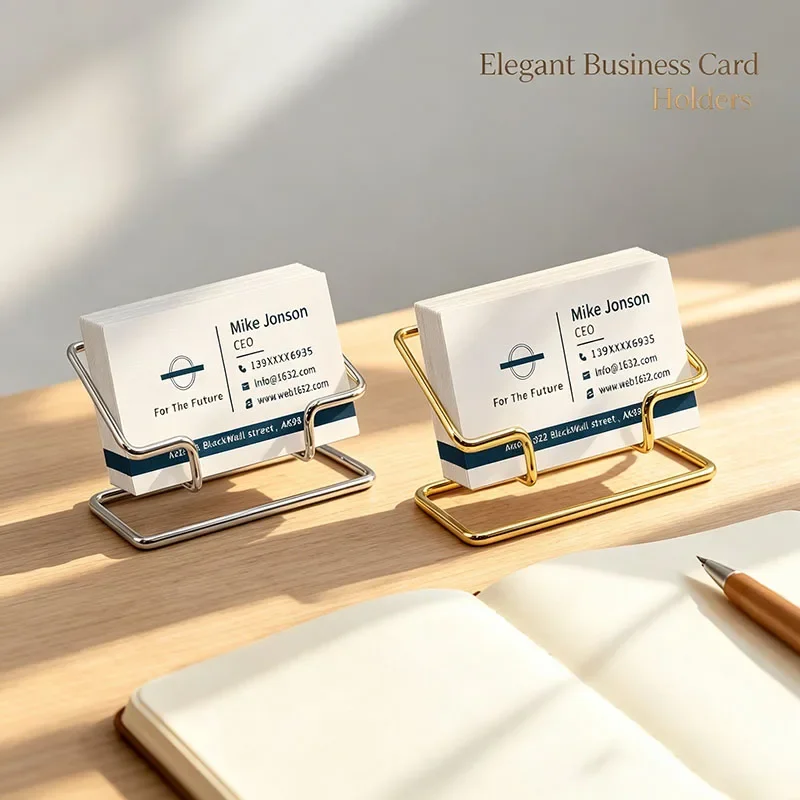 Metal Wire Business Card Holder Minimalist Gold Silver Black Name Card Stand Desktop Organizer For Office Reception Decor