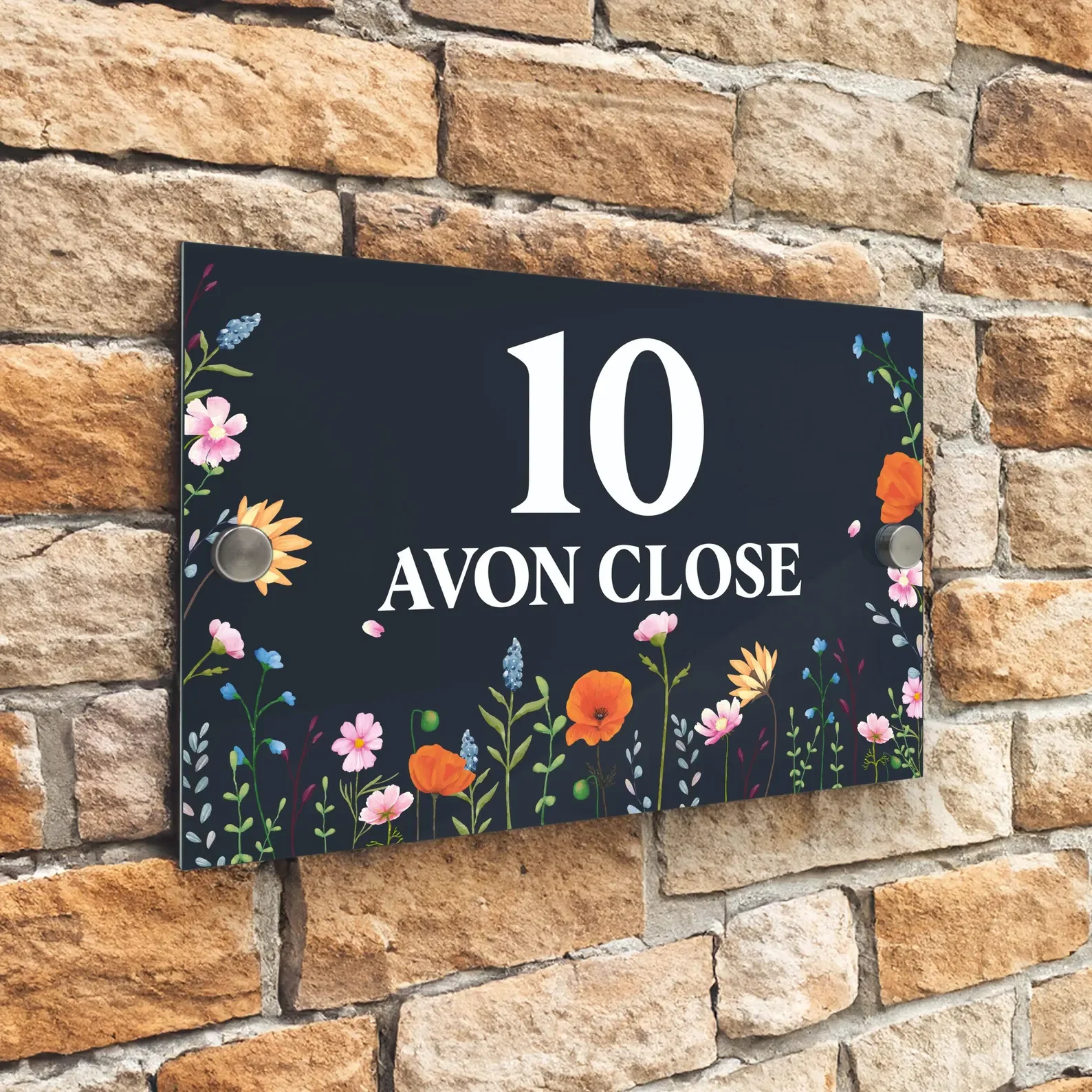 

Custom House Number Sign Modern Anthracite Grey House Door Number plaque Wild Flower Meadow design New Home Gift