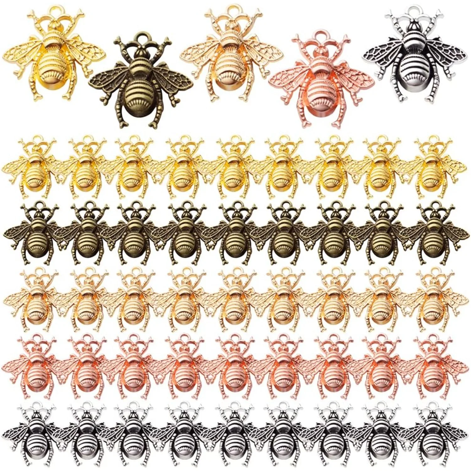 50 قطعة سبائك النحل سحر نحل العسل سحر المعلقات الحشرات قلادة DIY بها بنفسك مجوهرات الحرفية صنع الإكسسوارات ، 21 مللي متر × 20 مللي متر ، 5 ألوان