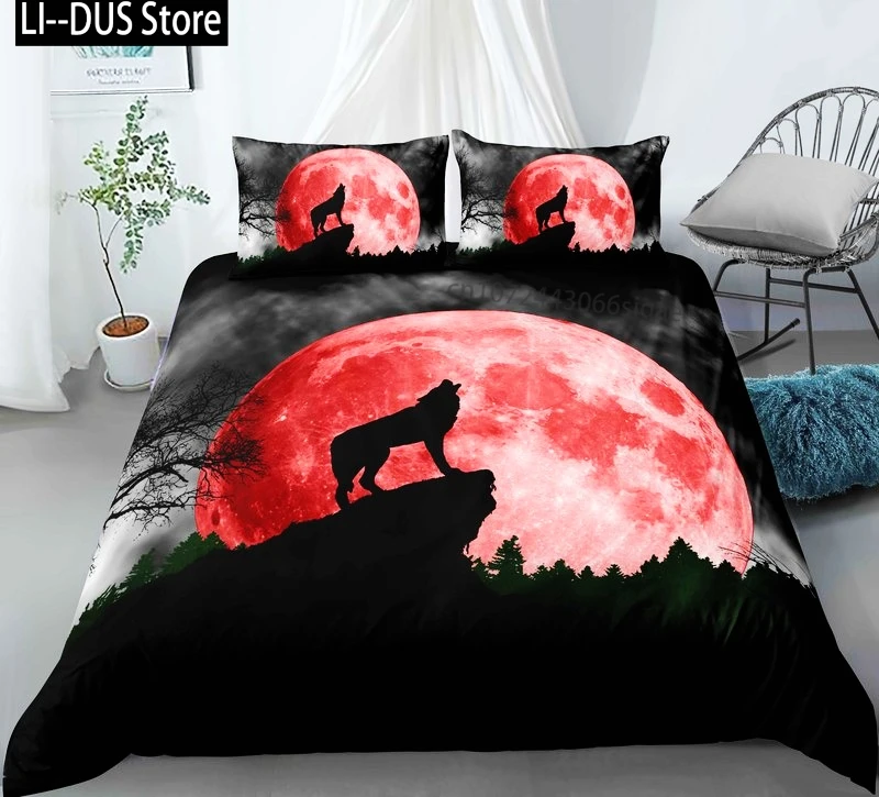 New Wolf Bedding Set Single Twin Full Queen King Size Animal Bloodthirsty Wolf Bed Set Aldult Kid Bedroom Duvetcover Sets 3D 037
