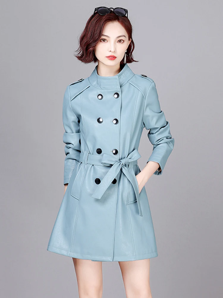 Spring Autumn Genuine Leather eepskin Coat Women's Slim Fit Long Sle Korean Version Heaning Windbreaker Jaet