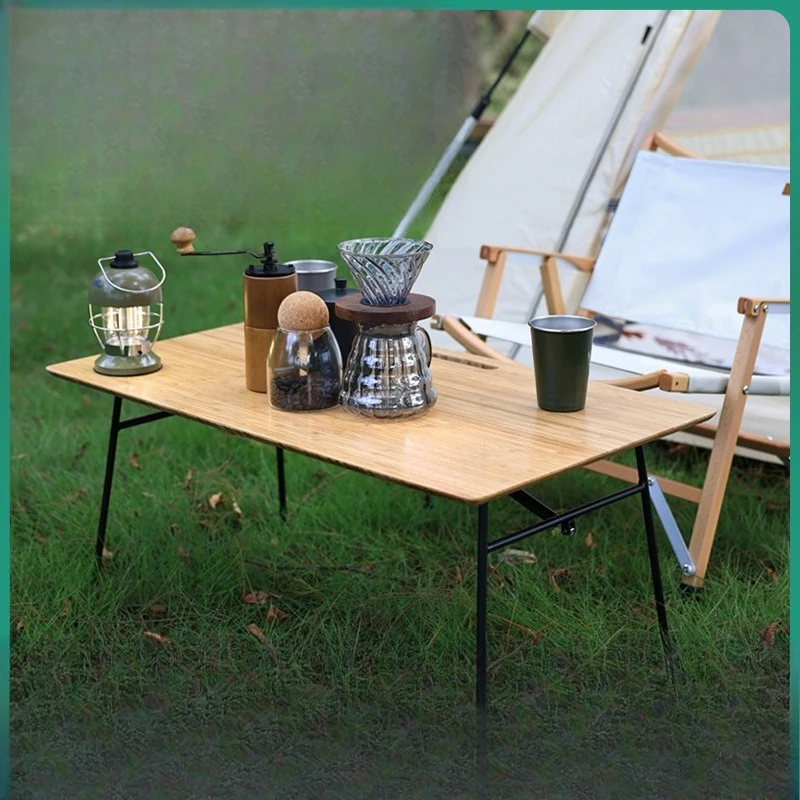 

Outdoor camping folding bamboo and wood table, convenient wooden board solid wood camping table for camping picnics