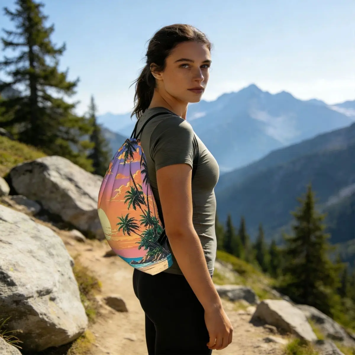 Summer Beach Sunset Palm Tree Design Backpacks Casual Drawstring Bags Sports Bag Book Bags for Man Woman Students