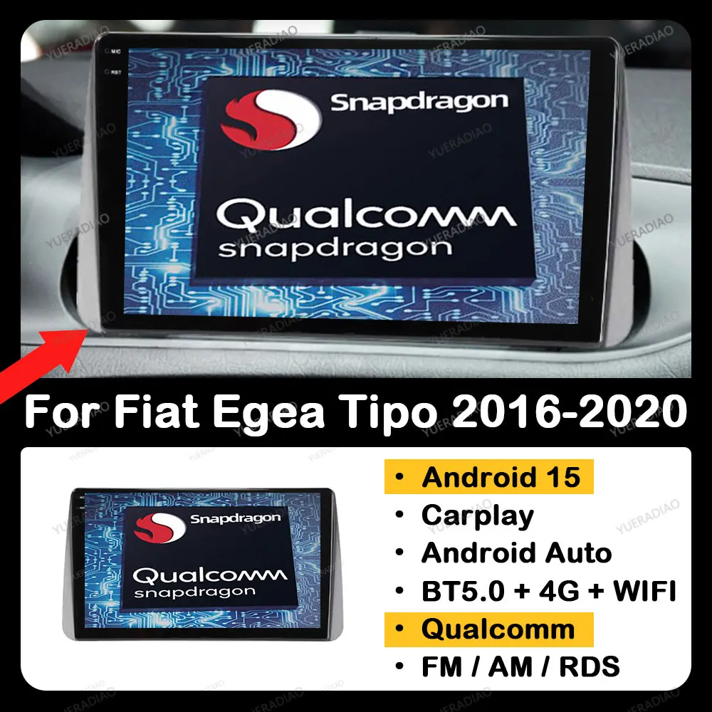 

Android 15 Carplay Auto для Fiat Egea Tipo 2016-2020 Мультимедийный видеоплеер Qualcomm GPS NAVI Головное устройство 4G WIFI 2DIN QLED BT