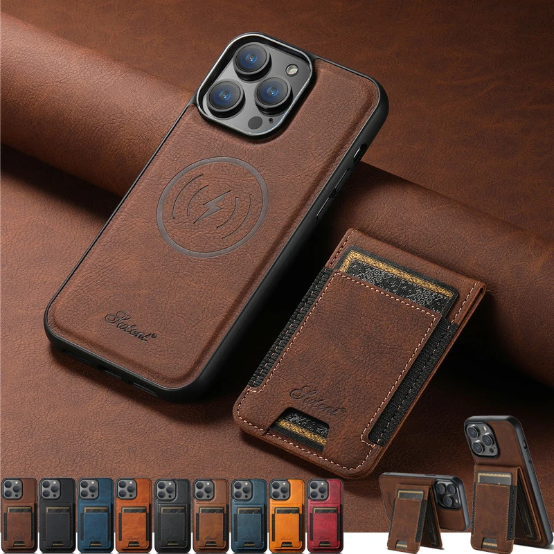 EUCAGR 2 In 1 Luxury Magsafe Wallet Leather Phone Case For iPhone 15 14 13 12 Pro Max Plus 15Pro Magnetic Flip Card Holder Cover