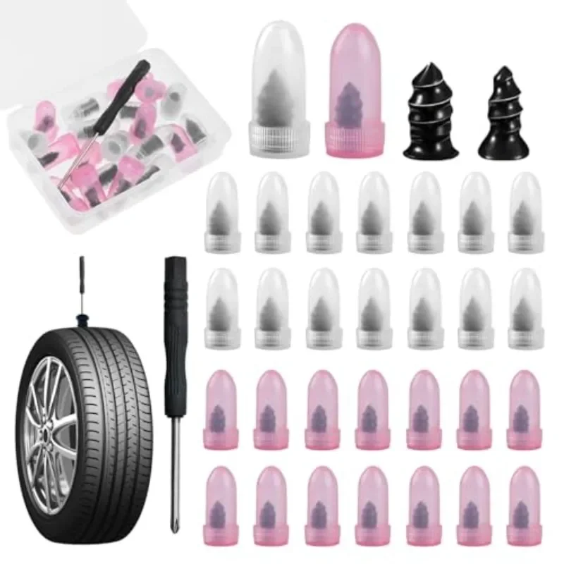

21-41pcs Tire Repair Kit with Rubber Plugs and Screwdriver Quick Tire Repair Nails Suitable for Cars Motorcycles, and Bicycles