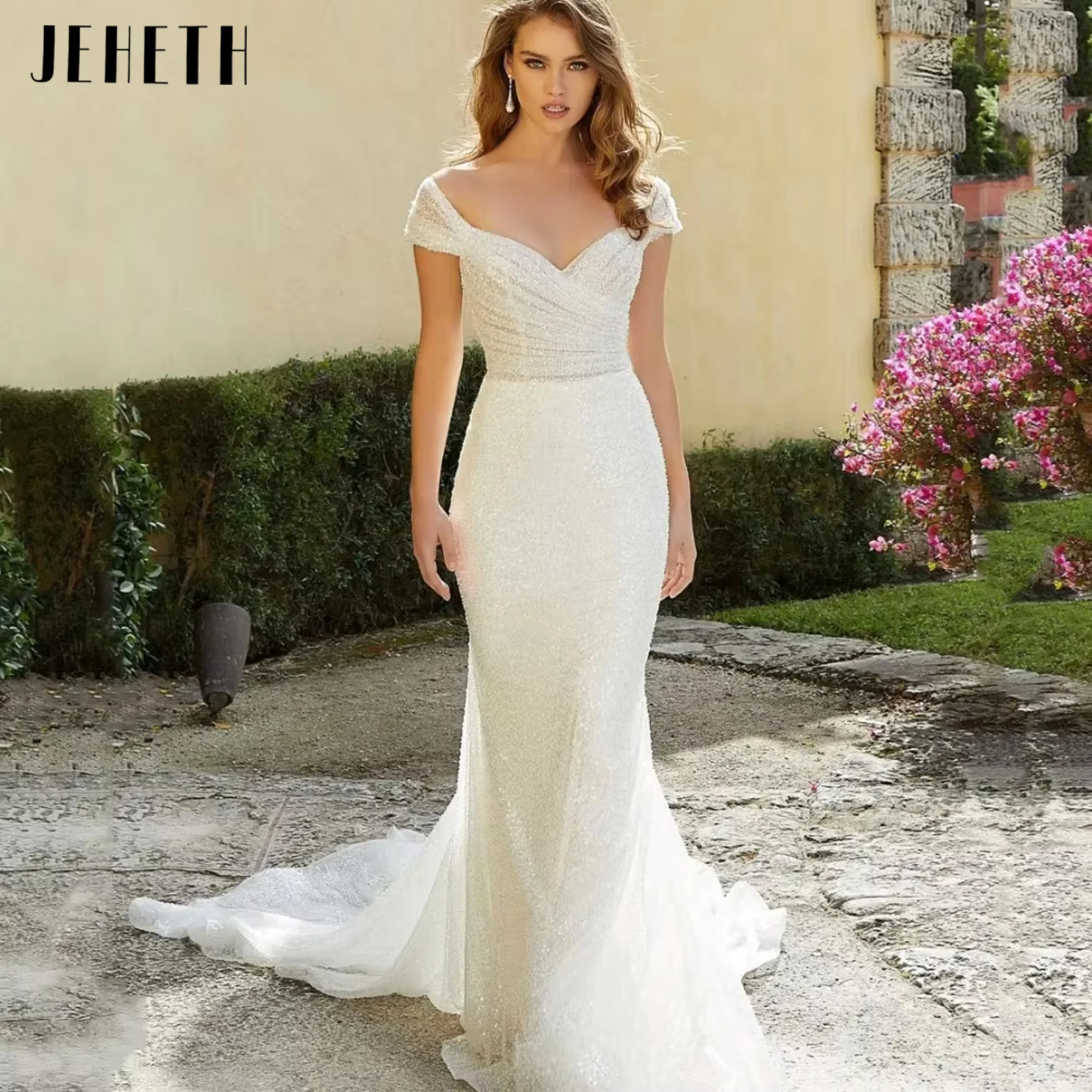 

Shiny Wedding Dress Luxury Sexy Mermaid Cap Sleeves Bride Robe Sweetheart Sequined Bridal Gown Vestidos De Noiva 2025 Customized