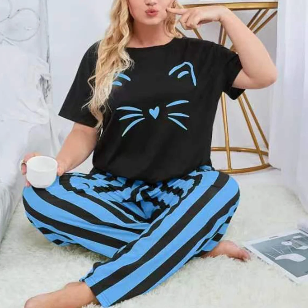 

Cats & Comfort Combined Women's Stylish Plus Size Pajama Set including Eye Catching Graphics & Comfortable Fit