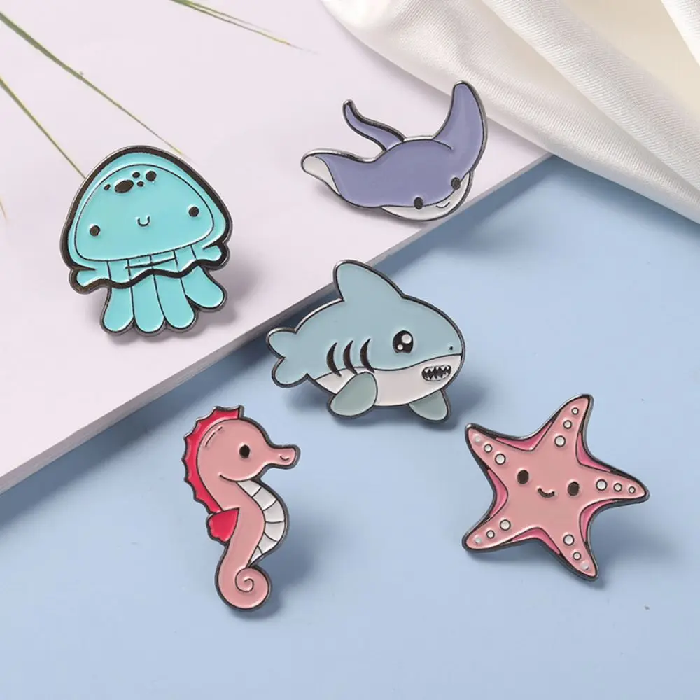 Sea Life Rainbow Brooch Shark Jellyfish Seahorse Clothing Accessories Collar Pin Metal Badge Bag Pins Badges Hair Brooches