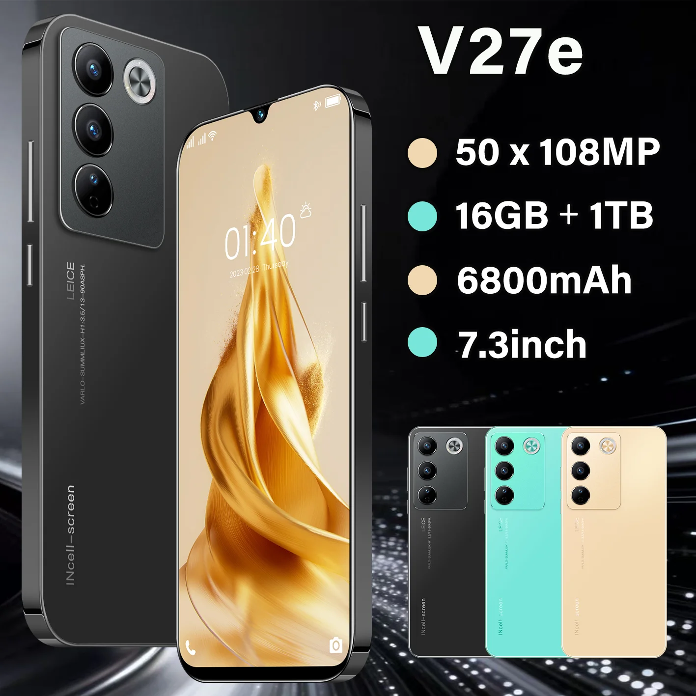 

2026 NEW High Quality V27e Standby Global Edition 7.3" Dimensity 9200+ 16GB 1TB Dual Card 108M 7800mAh Battery