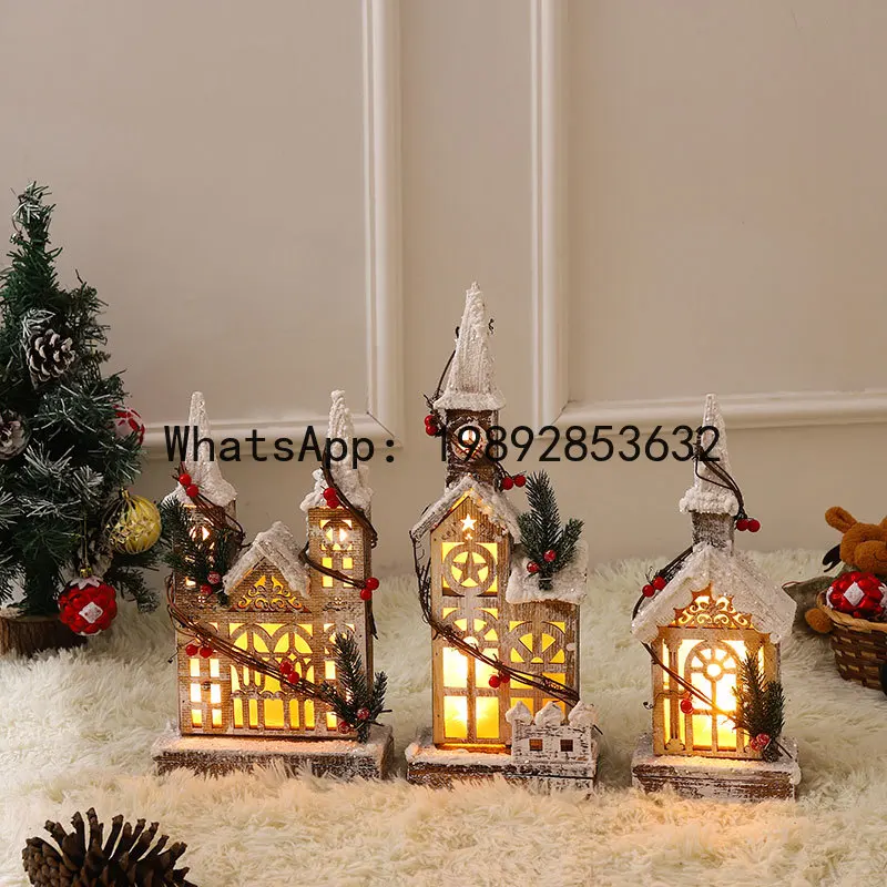 

XL Christmas Decoration Glowing Snow Scene Small Wooden House Nordic Wooden Christmas Small House Desktop Ornament