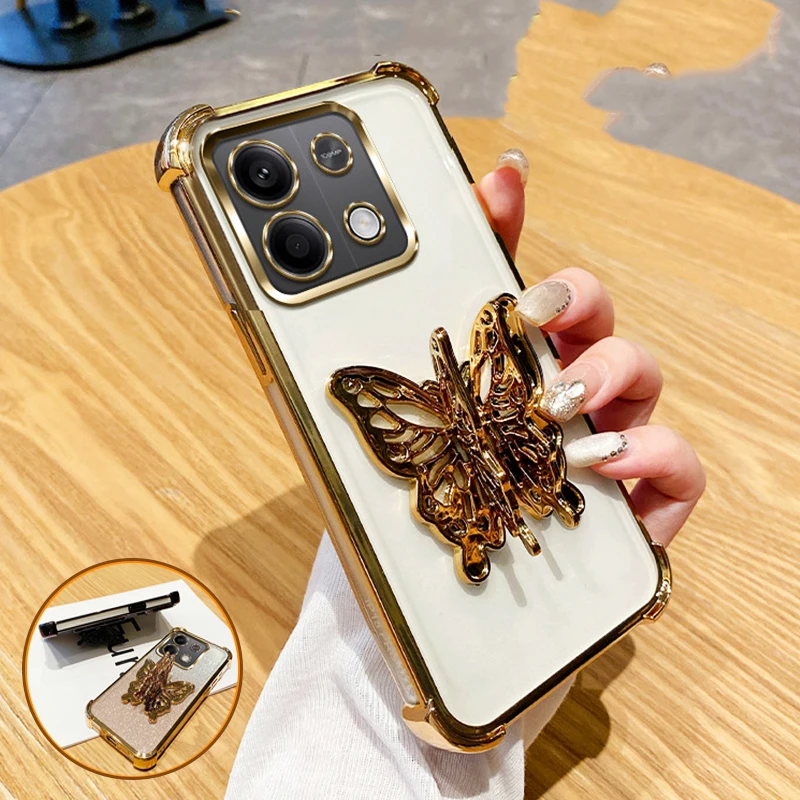 Butterfly Bracket Plating Holder Phone Case For OPPO A80 A60 A16 A17 A15 A53 A5 A9 2020 A74 A54 A79 A97 Shockproof Stand Cover