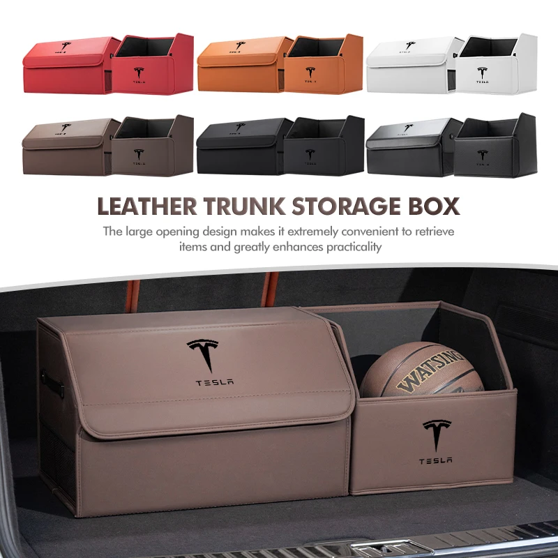 Leather Car Trunk Portable Multifunctional Large Storage Box For Tesla Model 3 Y S X Roadster Bonina Coil