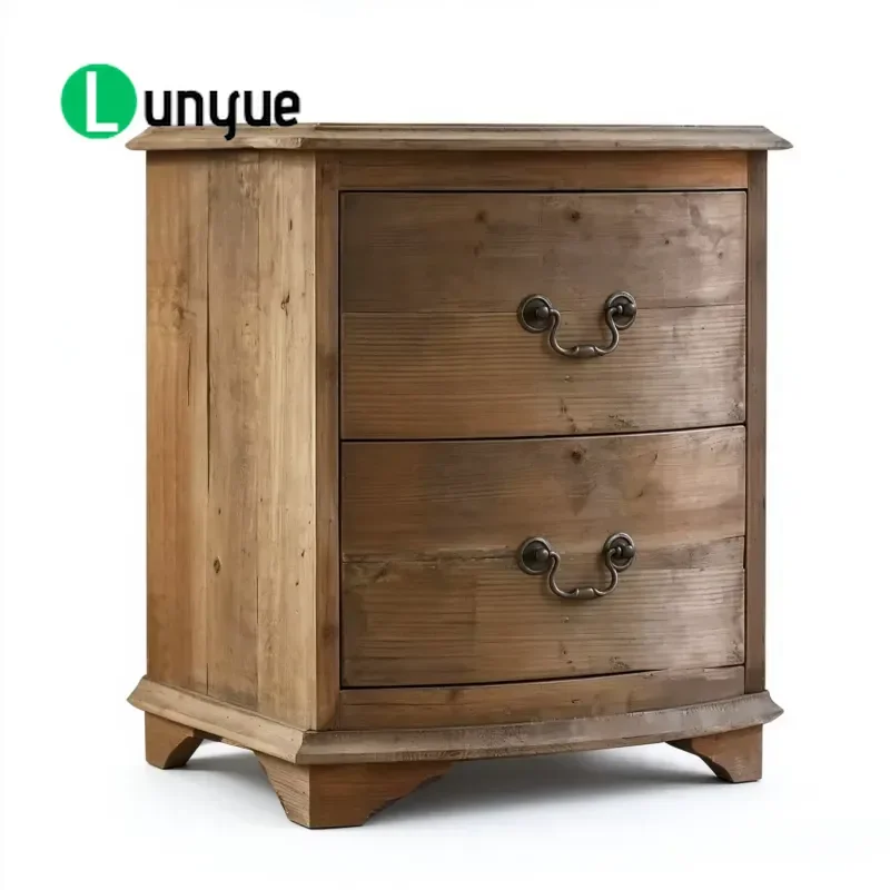 Natural Oak Bedside Table with 2 Drawers Antique Small Nightstand Solid Wood Storage Cabinet for Bedroom Living Room Home