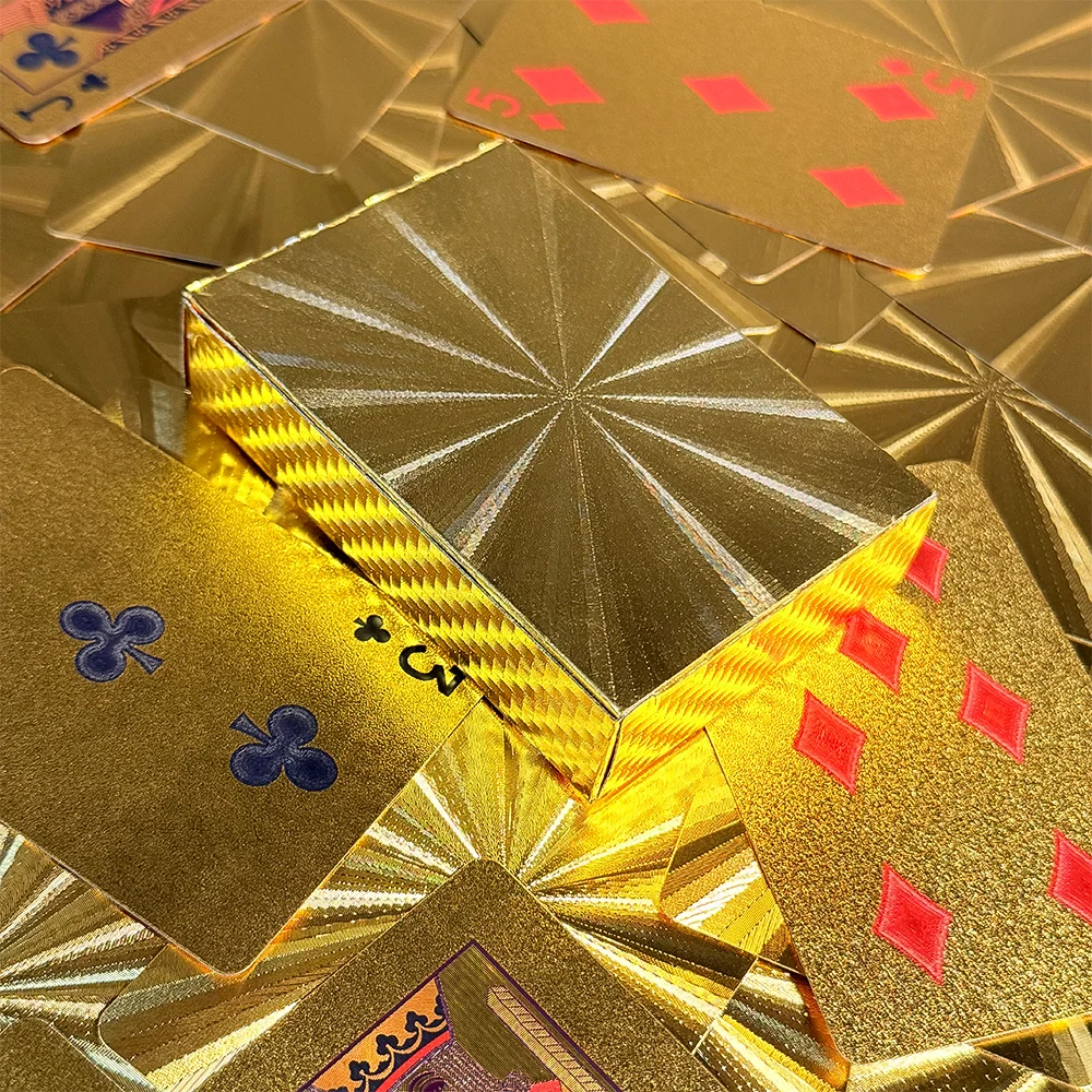 55 قطعة أوراق اللعب الذهبية الترفيهية الذهب احباط بوكر مجموعة بطاقات سحرية 24K الذهب البلاستيك احباط بوكرز سطح السفينة من البطاقات