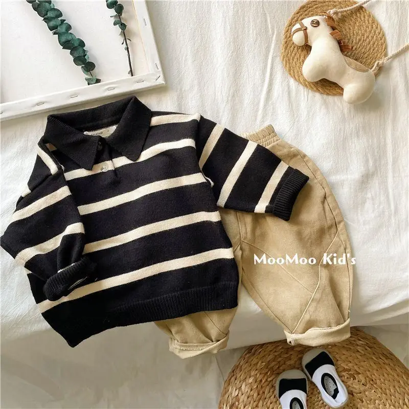 Children\'s Sweater Striped Spring and Autumn Boys and Girls\' Collar Sweater Baby Children\'s Clothing Sweater 2025 New