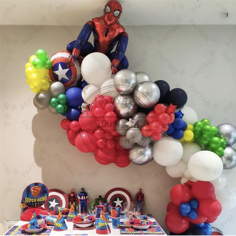 131pcs/lot Spiderman Super Hero Balloon Kids Birthday Decoration Baby Showr Decors Avengers Theme Kids Toys Gift Air Globos