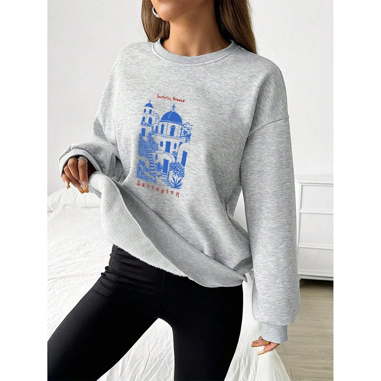 2025 Fashion O-Neck Long Sleeve Pullovers Woman Y2k Elegant Sweatshirt Velvet Winter Comfortable Loose Casual Printed Tops