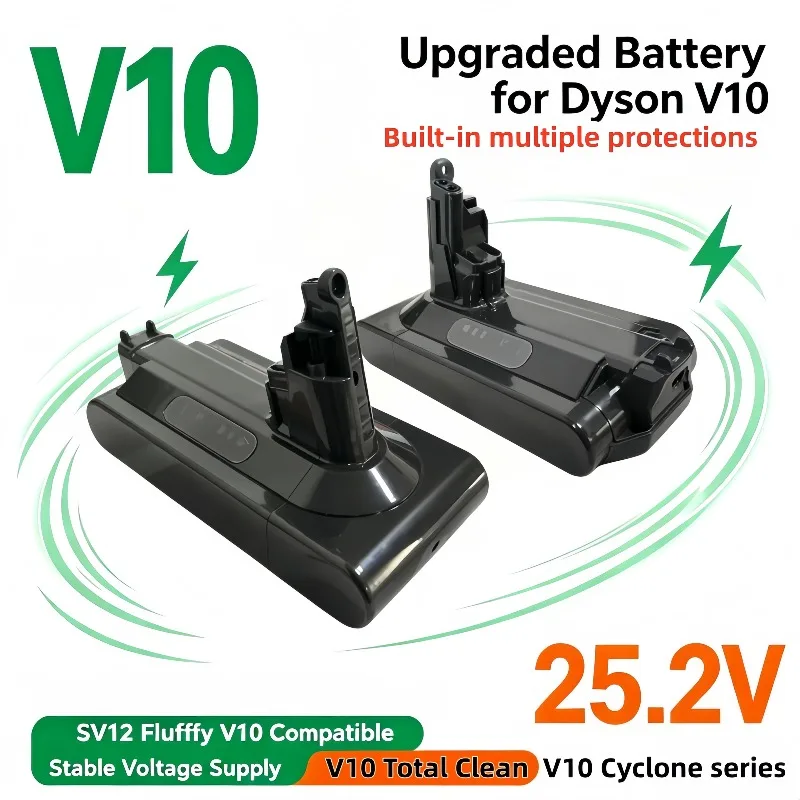 Upgraded 25.2V Rechargeable Battery Compatible with Dyson V10 SV12, Perfect for V10 Fluffy Whirlwind Cordless Vacuum