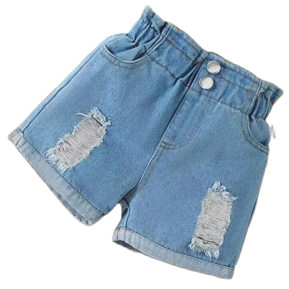 0-3 Years Baby Girl and Boy Fashion Denim Shorts Blue Elastic Waistband Ripped Shorts for Toddler Summer Outdoor Wear Unisex