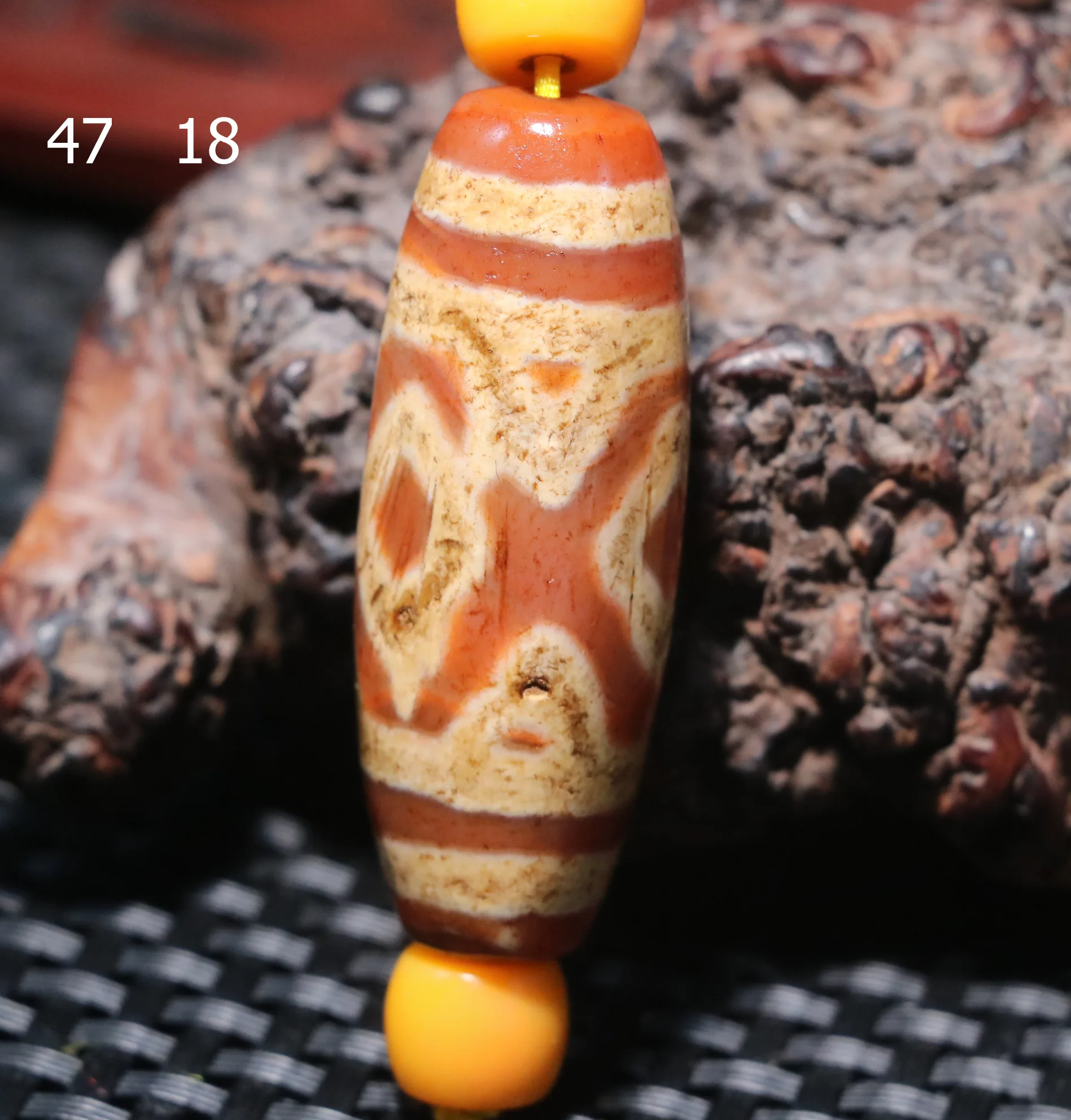 

4A Energy Tibetan Old Agate Red Color Tiger Tooth Kingkong Eyed dZi Bead 47*18MM LZ For Jewelry Amulet Timestown