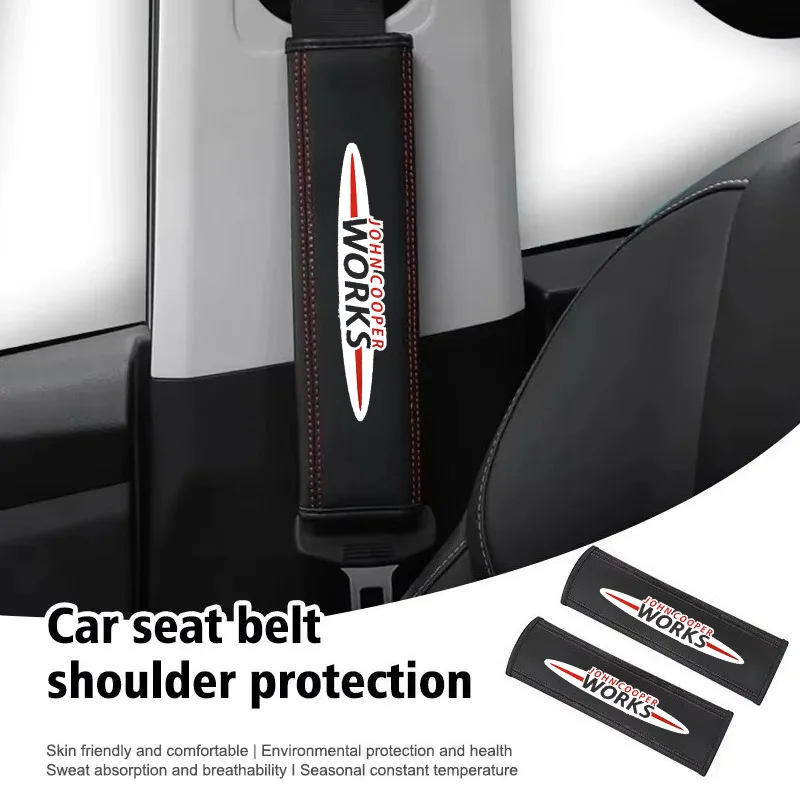 

2Pcs Car Seat Belt Leather Safety Belt Shoulder Cover For MINI COOPER S WORKS ALL4 F56 R60 F60 Car Accessories