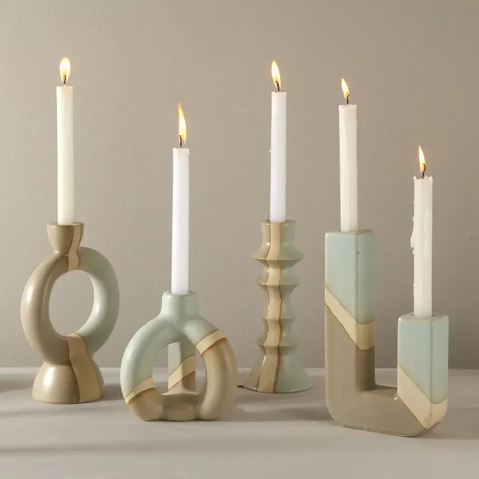 Two-color retro ceramic decorative candle holder ornament, ceramic candle holder