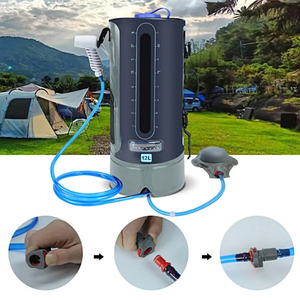 12L PVC Portable Shower Bag With Foot Pump Light Outdoor Inflatable Pressure Shower Water Bag Beach Bathing Camping Equipment