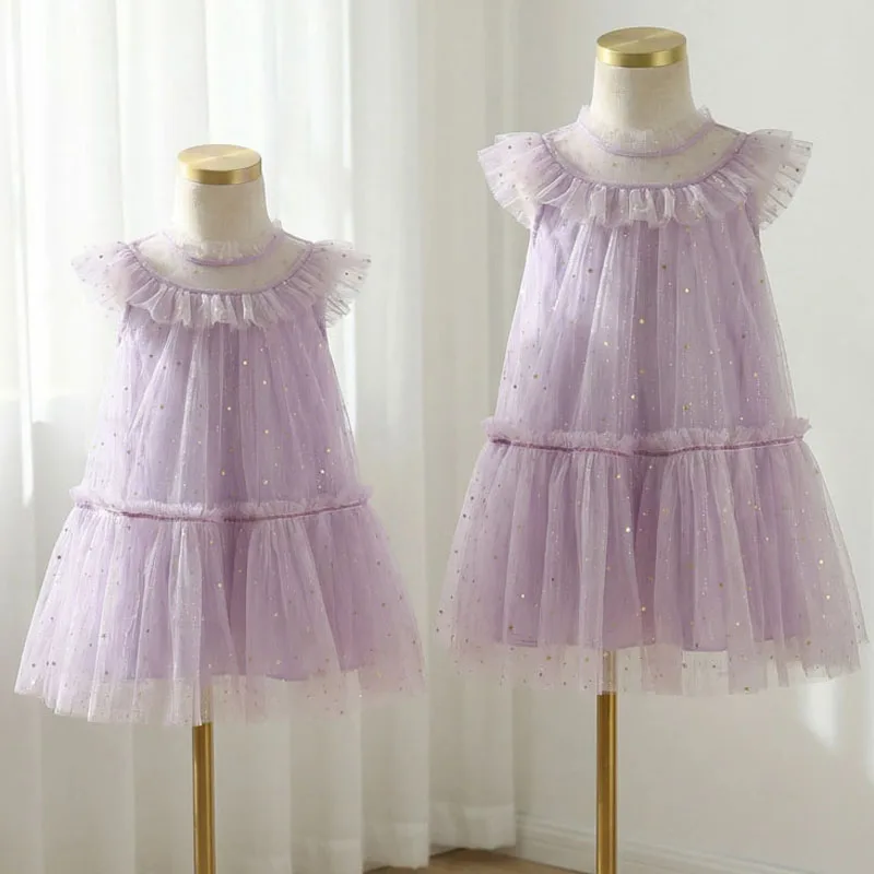 Little Girl Dress for Summer Purple Flower Mermaid Birthday Dress for Teen Girl Clothes Casual Slip Tutu Dresses Girl Clothes