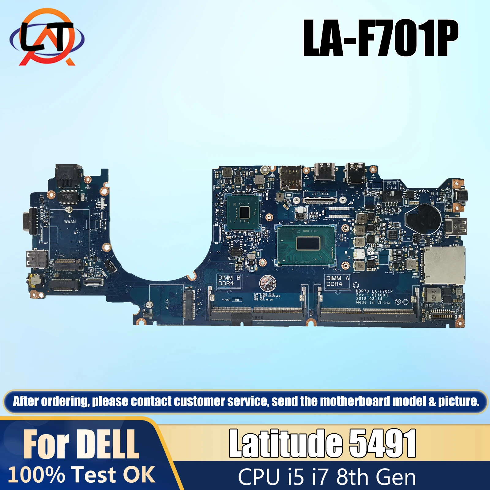 

DDP70 LA-F701P For Dell Latitude 5491 Laptop Mainboard 058YYD 04HYMM 061FGF GM CPU i5 i7 8th Gen Notebook Motherboard Tested