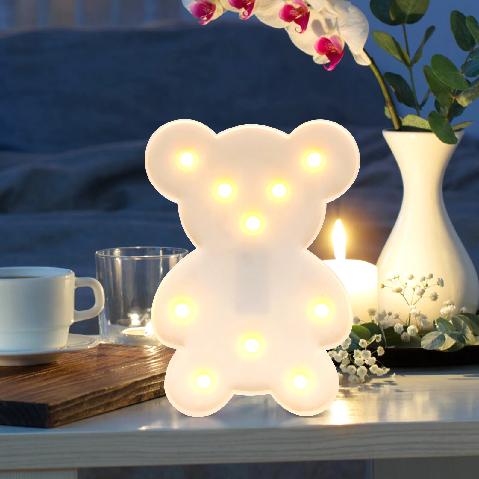 لطيف الدب LED ضوء الليل مصباح ديكور غرفة نوم الإضاءة الجمالية الحيوان ليلة مصباح لغرفة ديكور المنزل الطرف