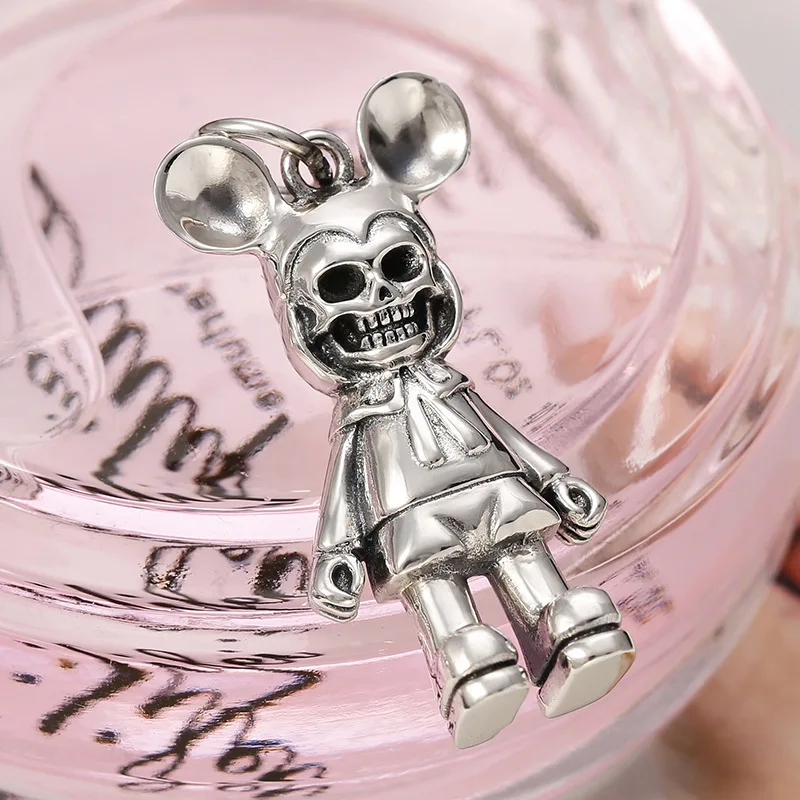 s925 sterling silver personalized pendant mouse skull student Thai Silver fashion Korean Creative pendant men and women