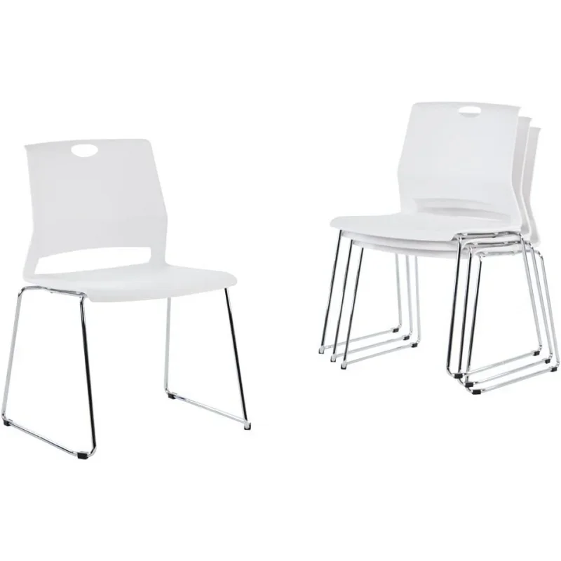 Sidanli White Plastic Stackable Chairs-(Set of 4)