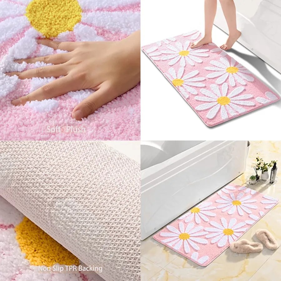 

Bathroom Rugs Cute Daisy Bath Mat Yellow Flower Decor Rug Non Slip Floor Carpet Microfiber Bathmat Super Absorbent Machine Wash