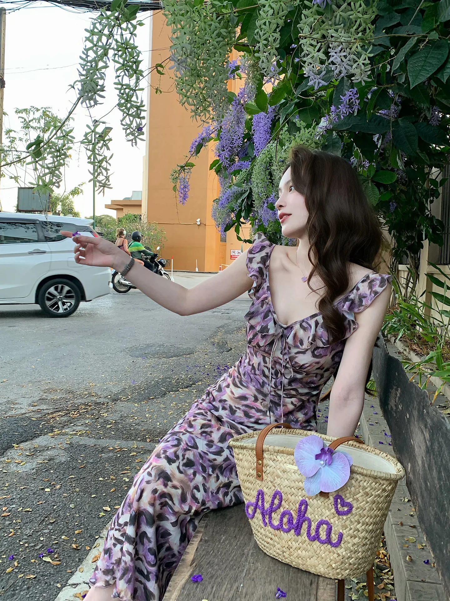 

Romantic White Leopard Print V-Neck Dress Women's Slimming Long Gown French Style Summer Fashionable Casual Beach Date Travel