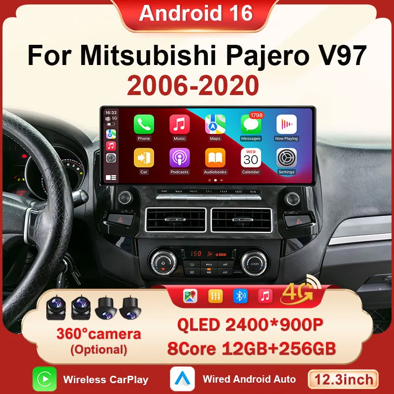 

Автомагнитола Android 16 Carplay DSP с QLED-экраном 12.3 дюйма, Wi-Fi, мультимедийный плеер для Mitsubishi Pajero V97 2006-2020