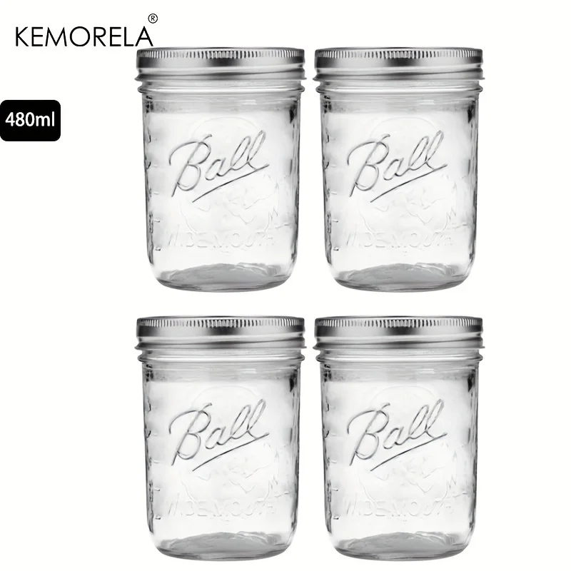 KEMORELA 2/4 Uds tarros de vidrio de boca ancha con tapas-470ML para conservas encurtidas jugo mermelada gelatina reutilizable apto para lavavajillas