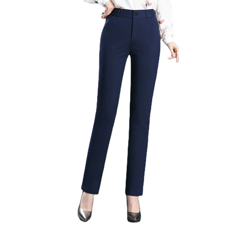 Stretch High Waist Trousers Women\'s Fashion Casual Pants Black Khaki Navy Blue Slacks Women Pantalones