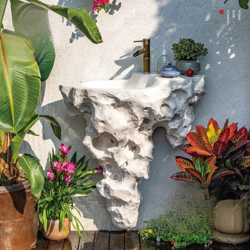 

Ingenuity Square Chinese outdoor courtyard creative wash basin imitation stone wall hanging basin wash basin outdoor garden