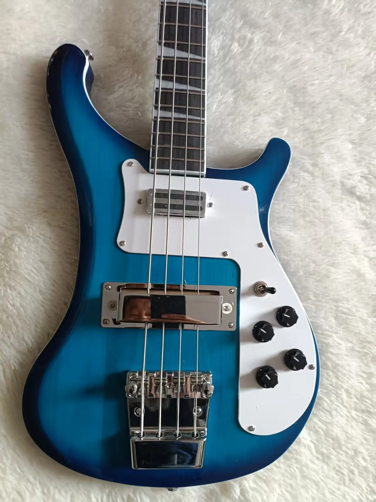 

Blue 4003 Bass Electric Guitar 4s Solid Wood Body White Pickguard Free Shipping
