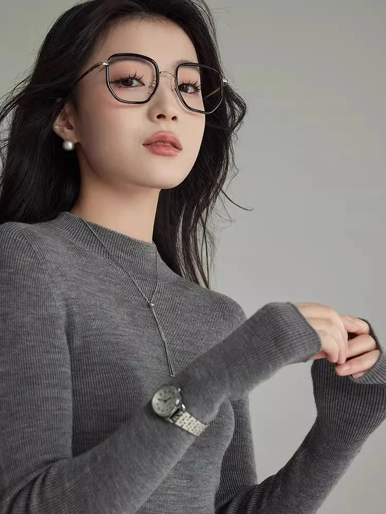 

Корейский удобный шерстяной топ Long Sve Base irt Faionable Inner Wear Цветной вязаный топ Молодежный простой Ele